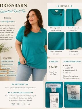 dressbarn Teal Short Sleeve Knit Top